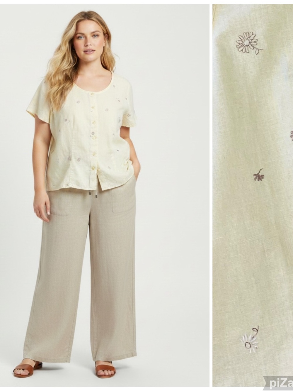 VINTAGE BASIC EDITIONS Linen Floral Embroidered Shirt